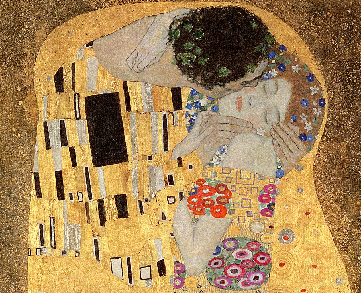 The Kiss, 1907-08 olja på duk detalj av 601 av Gustav Klimt