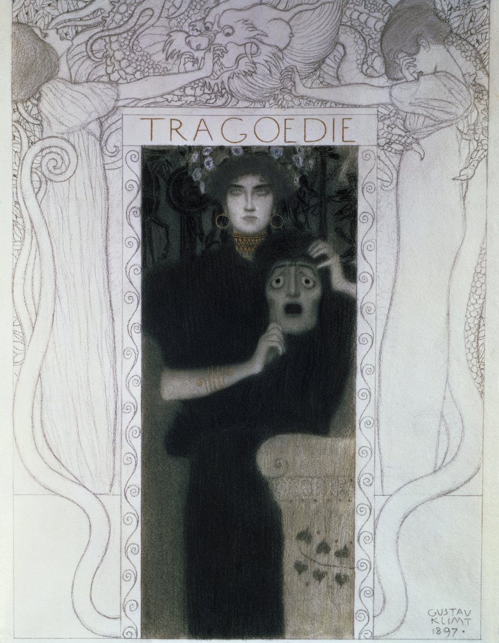 Tragedi, 1897 (teckning) av Gustav Klimt
