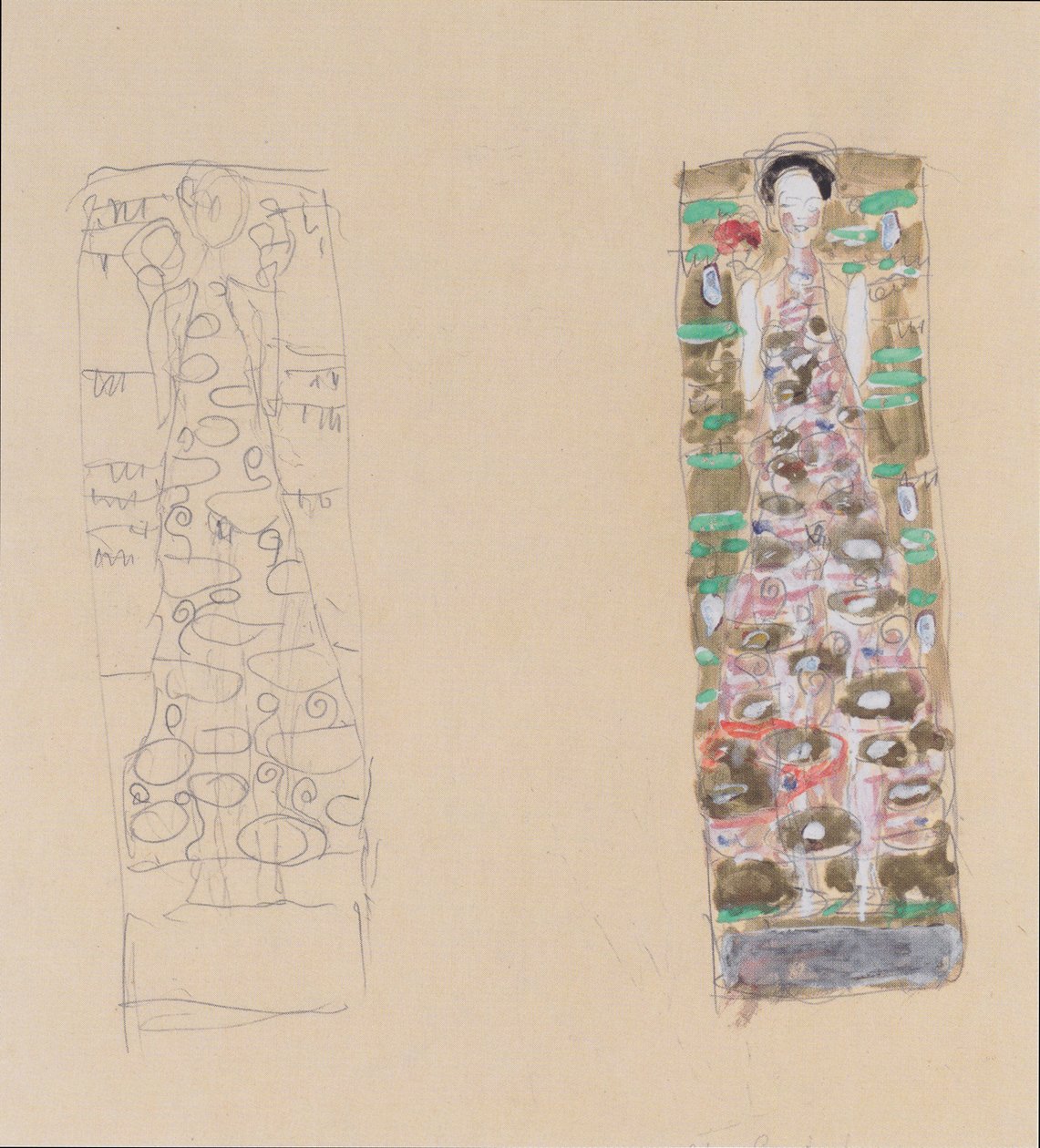 Två mönster för smyckesarket för Otto Wagner av Gustav Klimt
