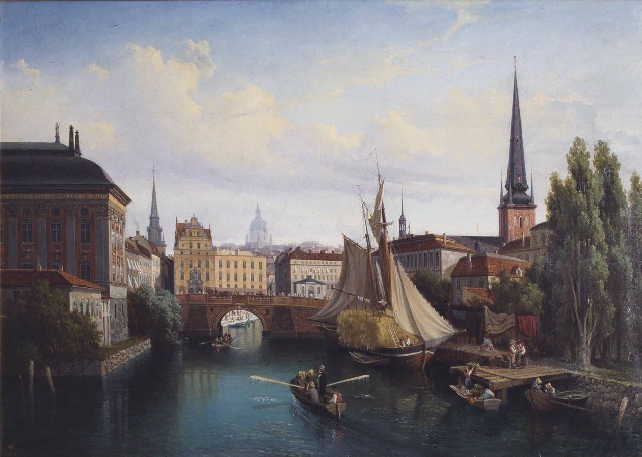 View of the Riddarholmskanalen, Stockholm in 1835, 1880 av Gustaf Wilhelm Palm