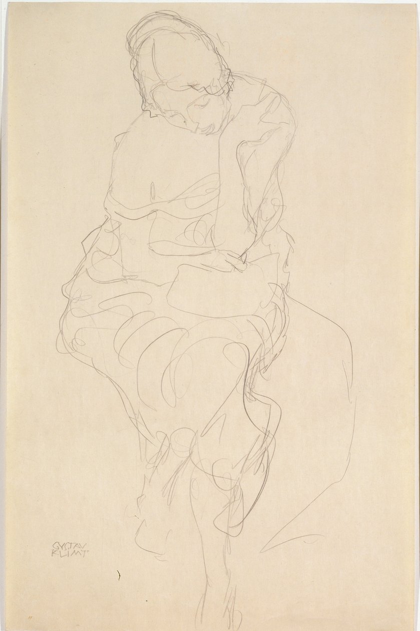 Auf einem Hocker Sitzende von vorne av Gustav Klimt