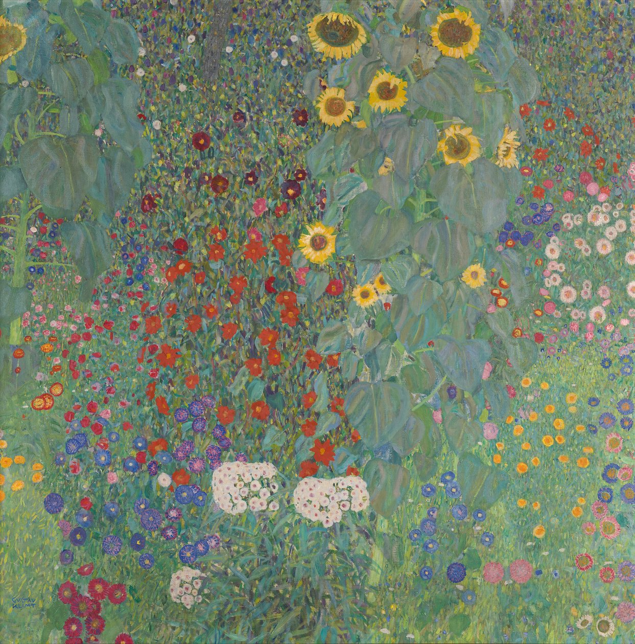 Stuga trädgård med solrosor av Gustav Klimt