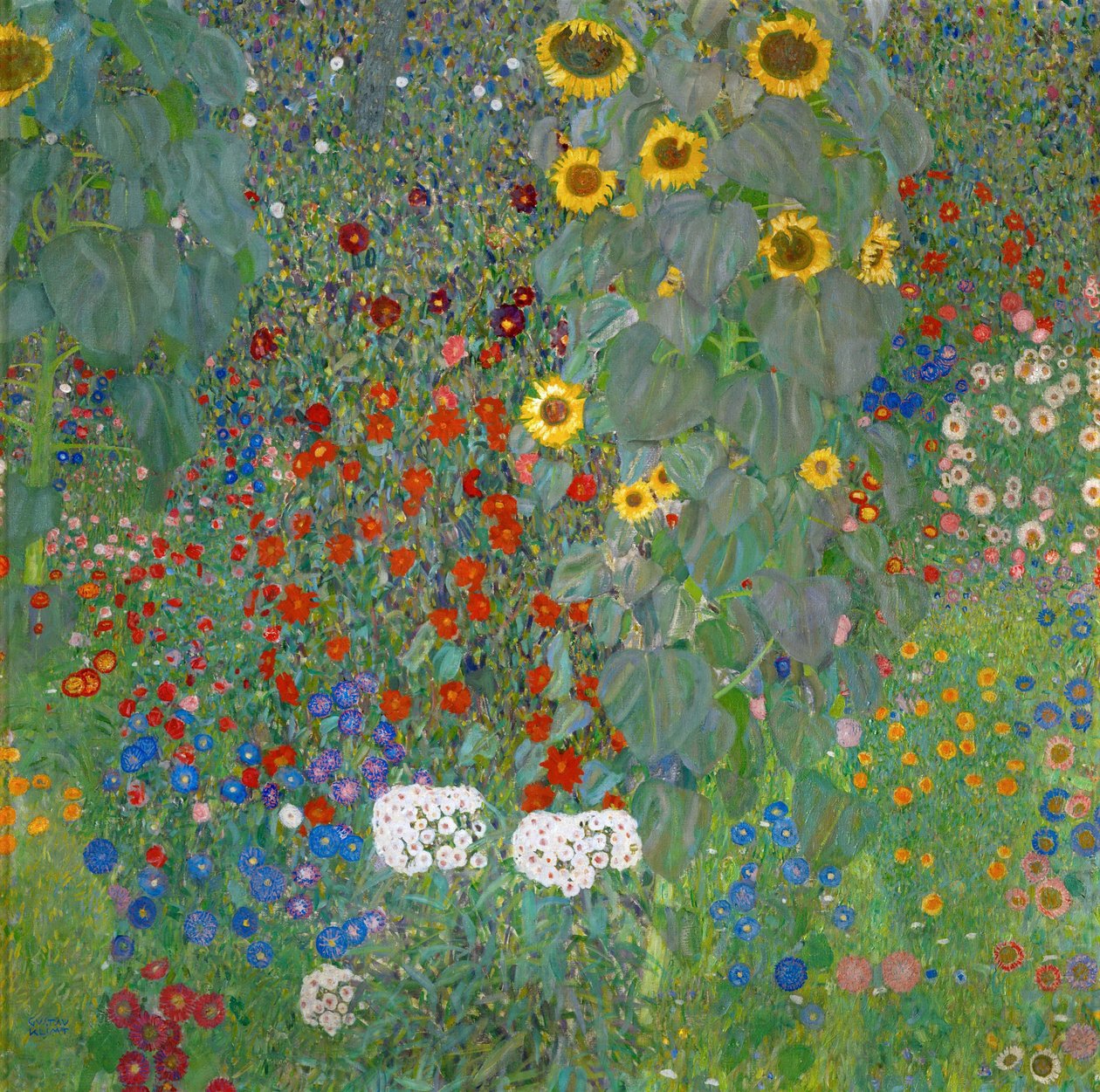 Gårdsträdgård med solrosor, 1905-1906 av Gustav Klimt