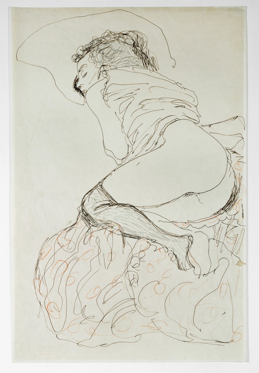 Kvinnlig naken, vänd åt vänster av Gustav Klimt