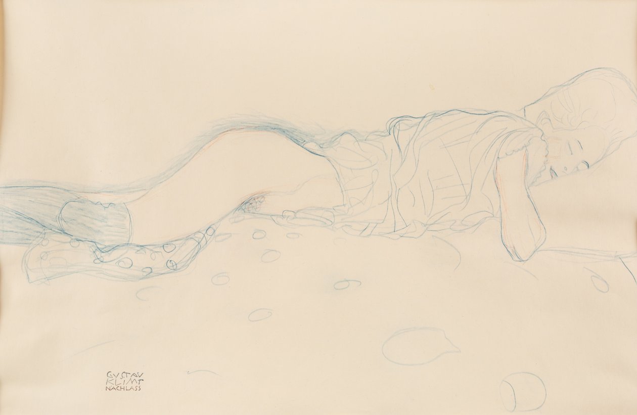 Kvinna halvnaken, ca. 1908. av Gustav Klimt