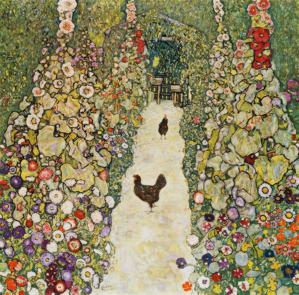 Trädgårdsgång med höns av Gustav Klimt