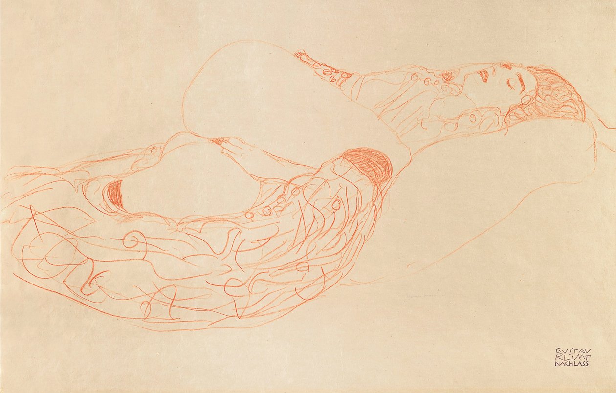 Liggande halvnaken onanerande, 1912-1913 av Gustav Klimt