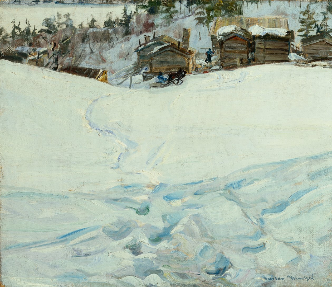 Berggård i vinterlandskap av Gustav Wentzel