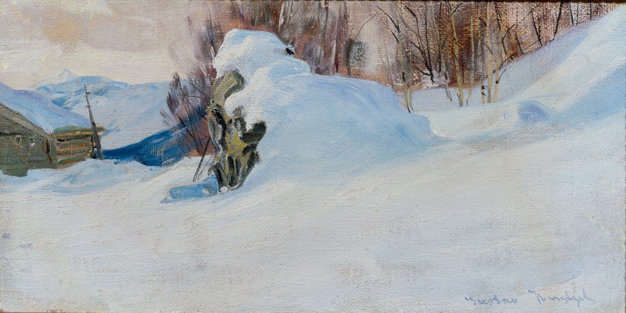 Vinterlandskap (olja på duk) av Gustav Wentzel