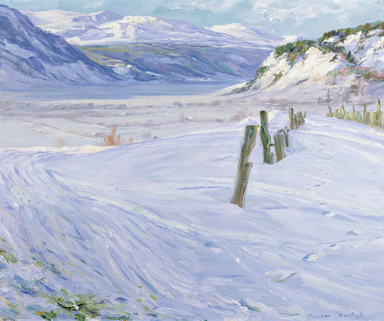 Vinterlandskap (olja på duk) av Gustav Wentzel