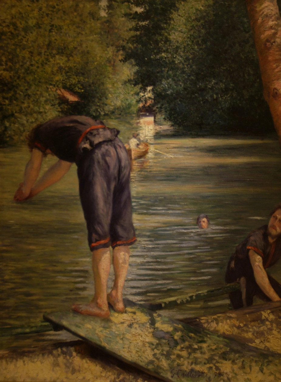 Baigneurs, bord de lYerres av Gustave Caillebotte