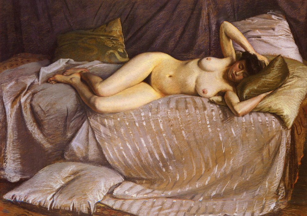 Naked Woman Lying on a Couch av Gustave Caillebotte