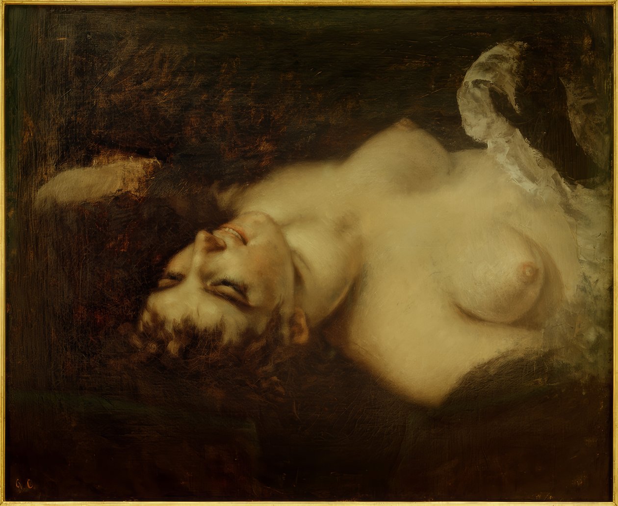 Naken kvinna, studera för "La Femme au parroquet" av Gustave Courbet