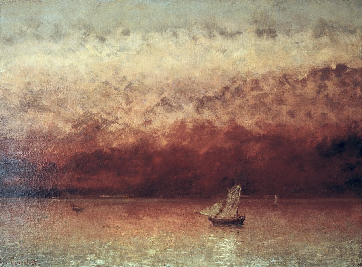 Lake Leman med nedgående sol, c.1876 av Gustave Courbet