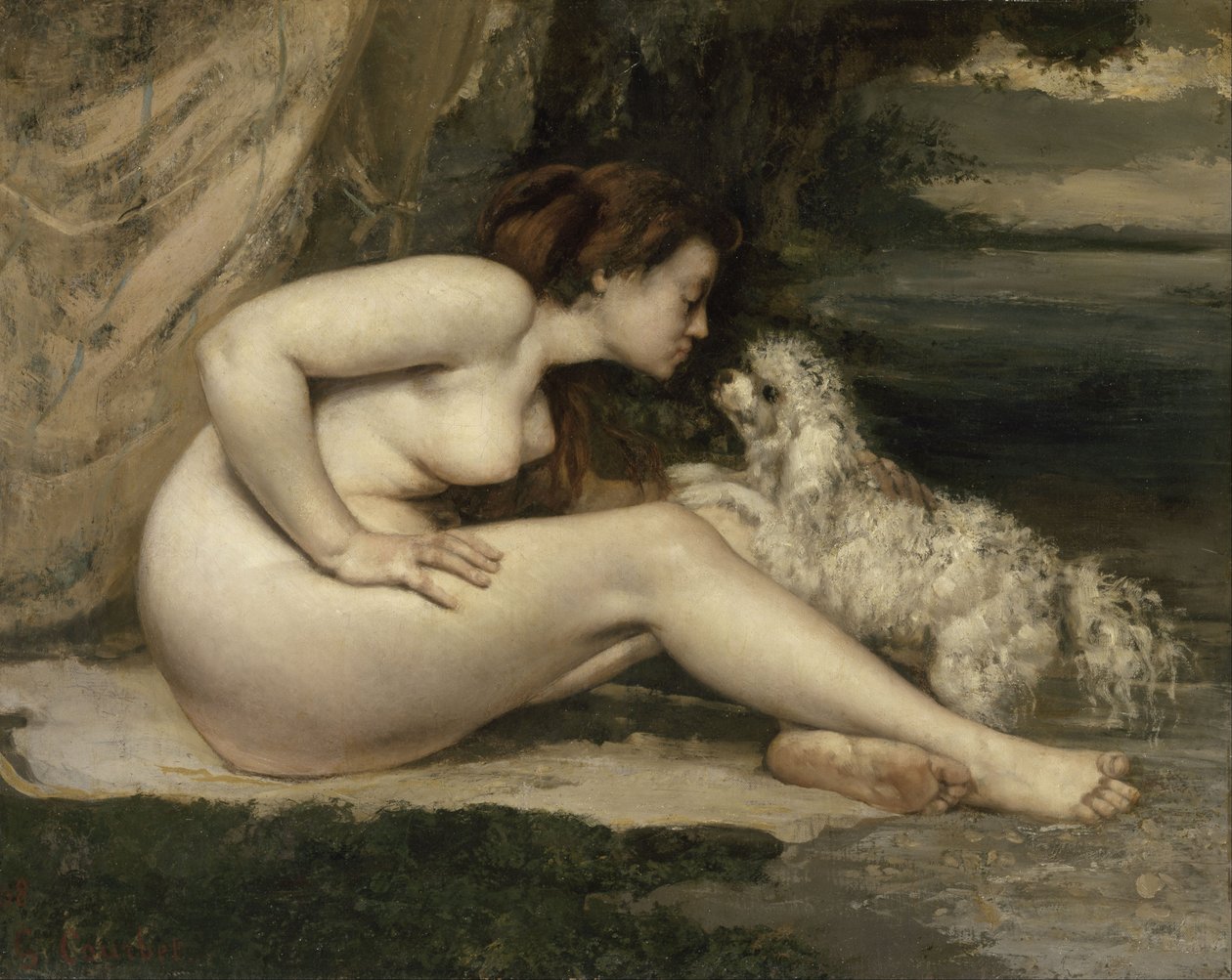 Nude Woman with a Dog av Gustave Courbet