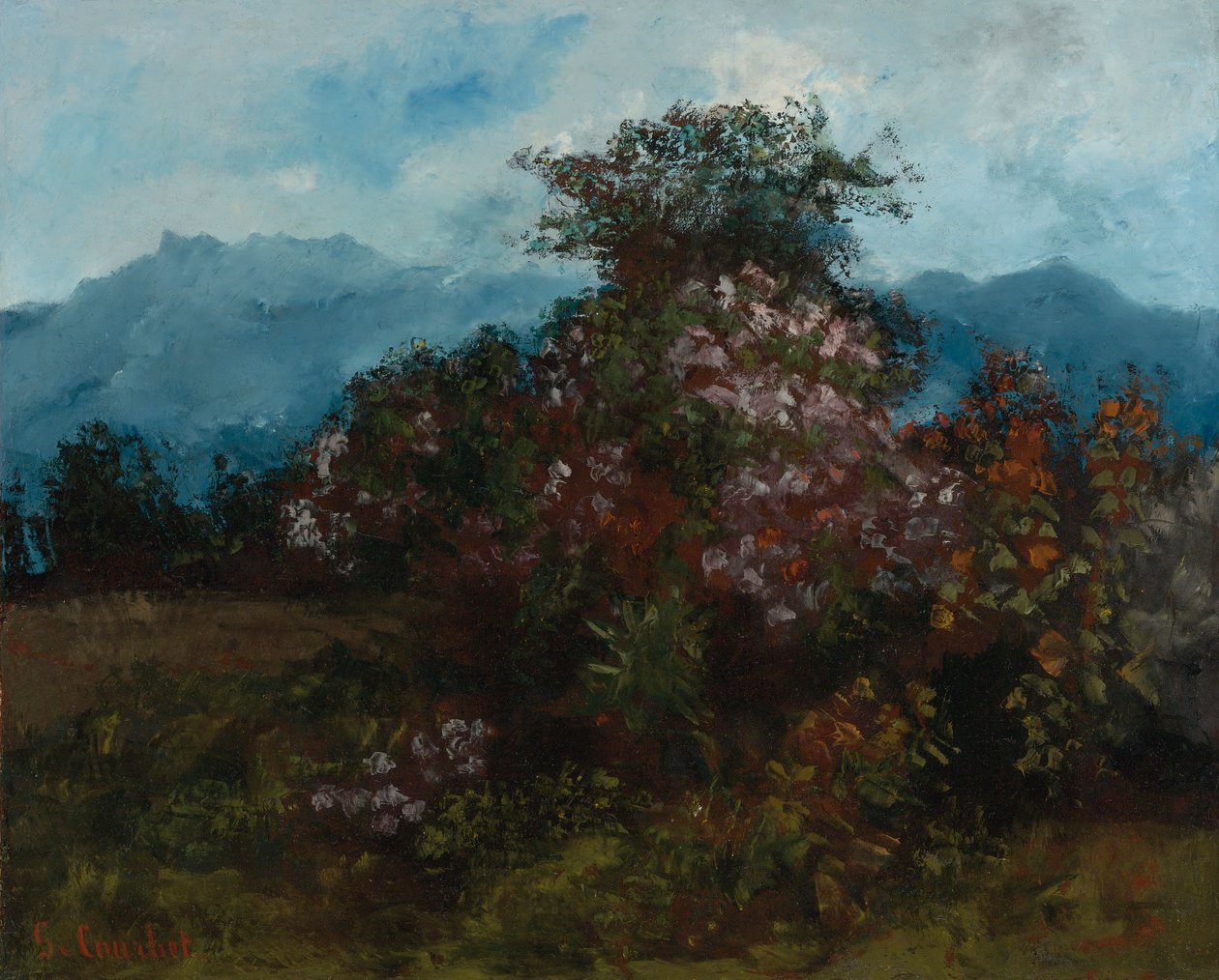 Paysage avec Massiv fleuri  av Gustave Courbet