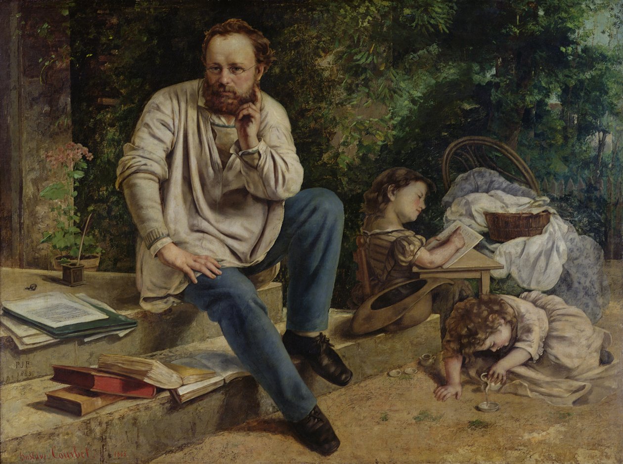 Pierre Joseph Proudhon (1809-65) och hans barn 1853, 1865 (se 99577 för detaljer). av Gustave Courbet