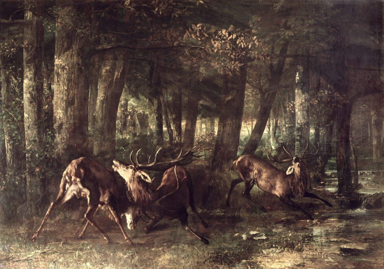 Våren, Stag Fighting, 1861 av Gustave Courbet