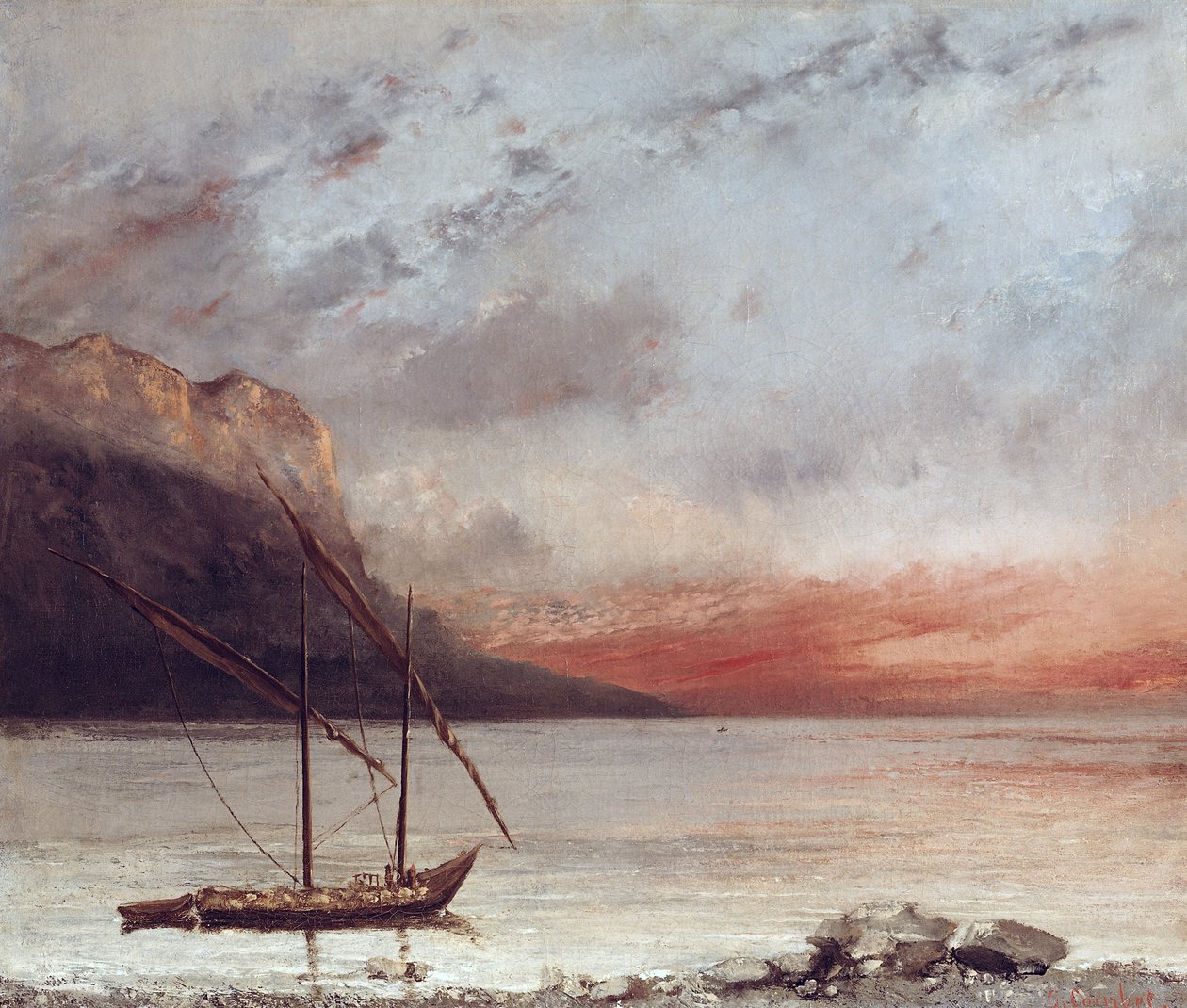 Solnedgång över Leman-sjön, 1874 av Gustave Courbet