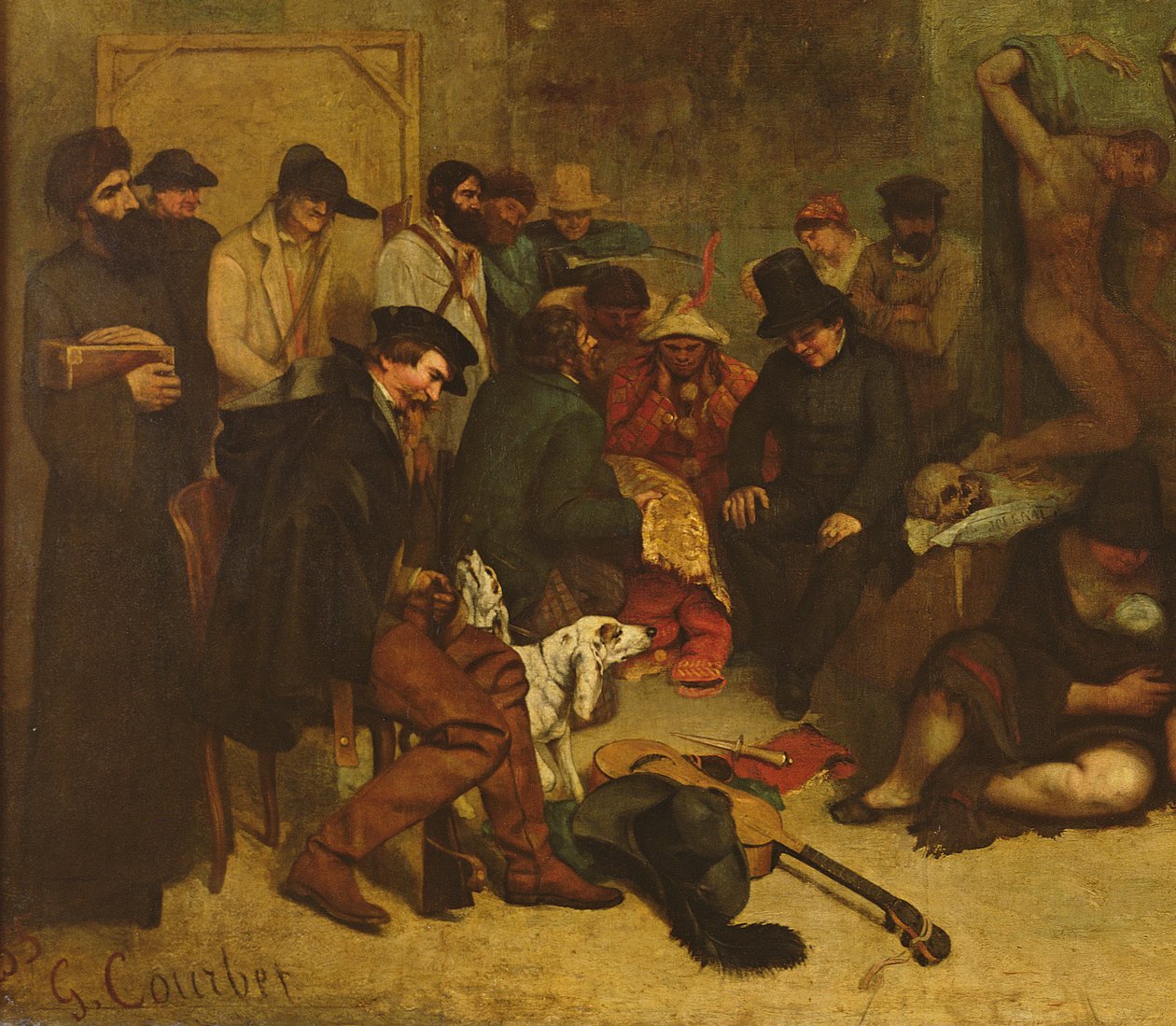 The Studio of the Painter, a Real Allegory, 1855 olja på duk detalj från 19190 av Gustave Courbet