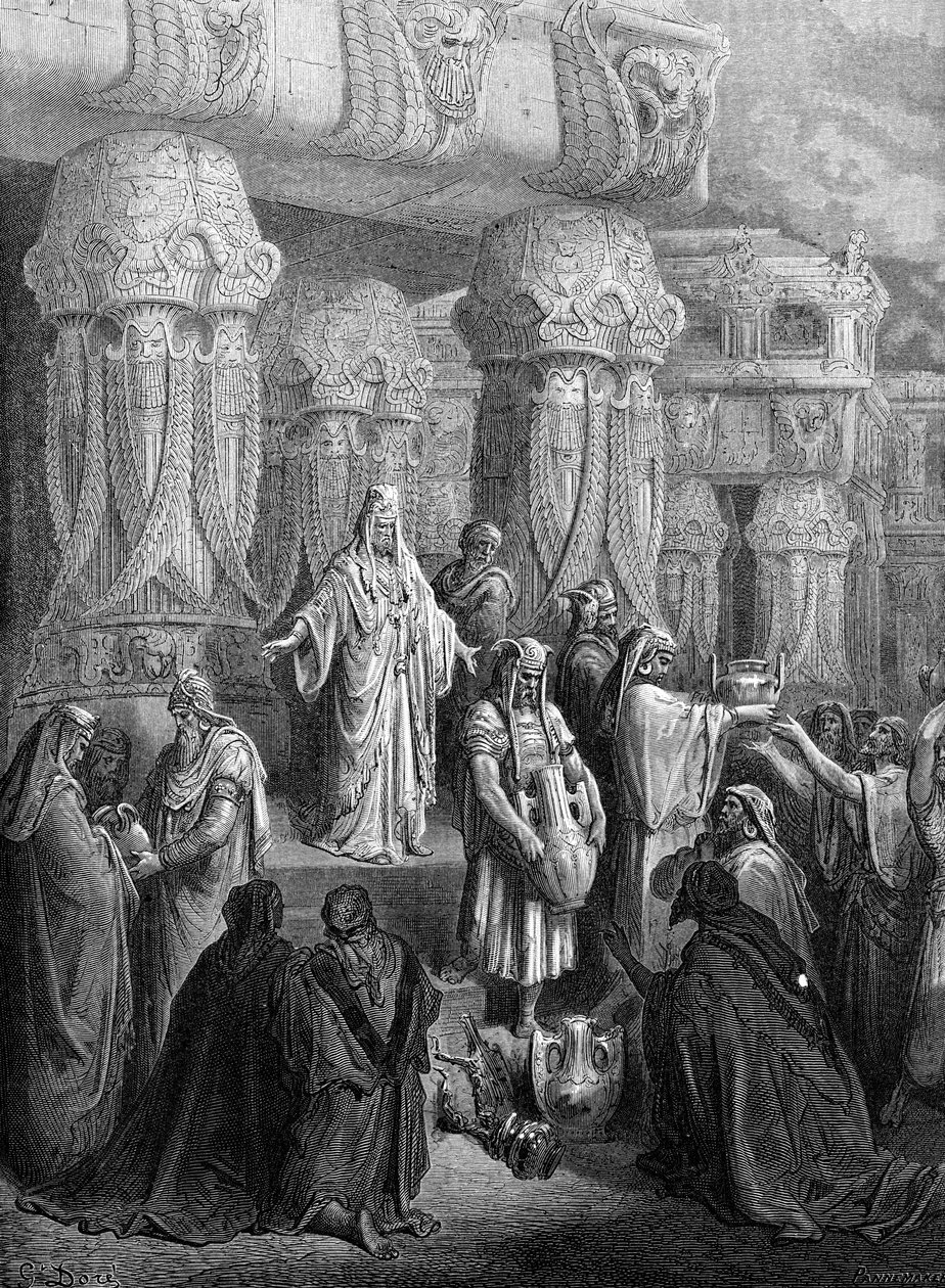 Cyrus återställer kärlen till templet. - Bibeln av Gustave Dore