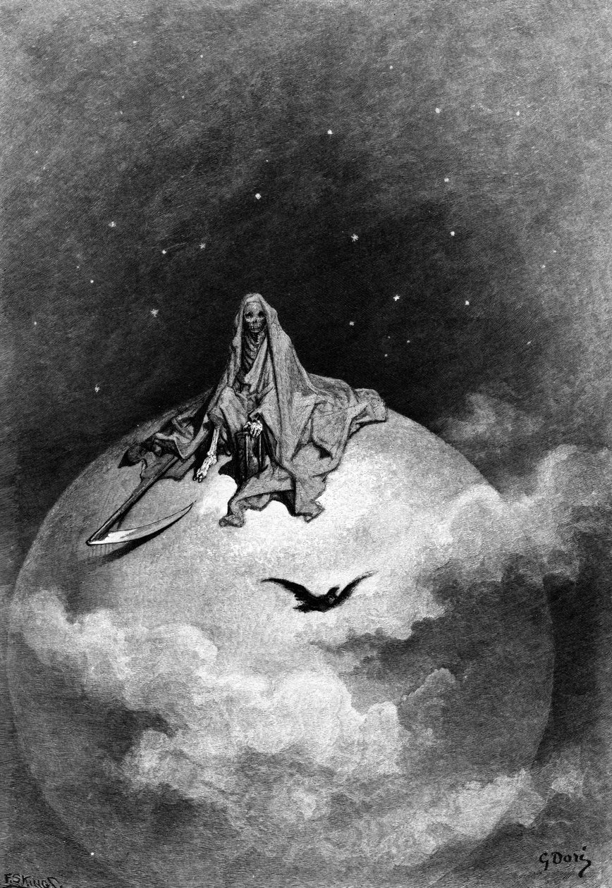 Illustration från Edgar Allan Poes "The Raven", 1882 av Gustave Dore