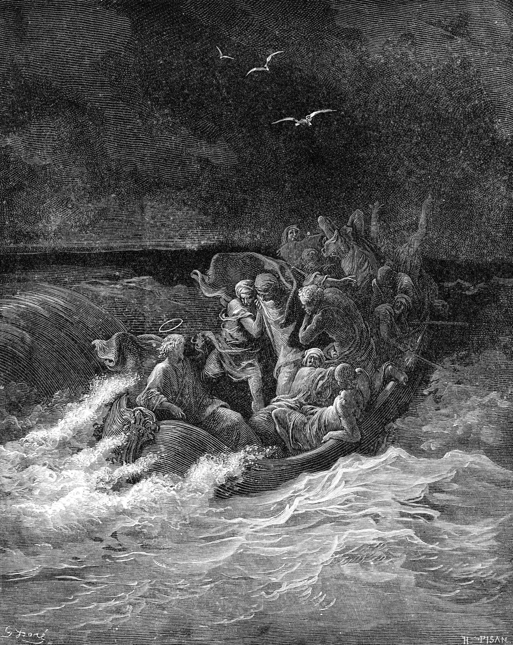 Jesus stillar stormen - Bibeln av Gustave Dore