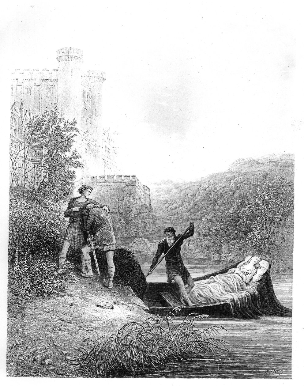 Lancelot ser på Lady Elaines kropp av Gustave Dore