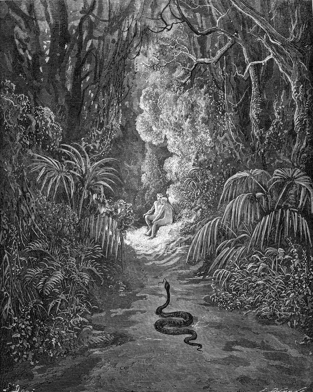 Paradise Lost, av Milton: Ormen närmar sig. av Gustave Dore