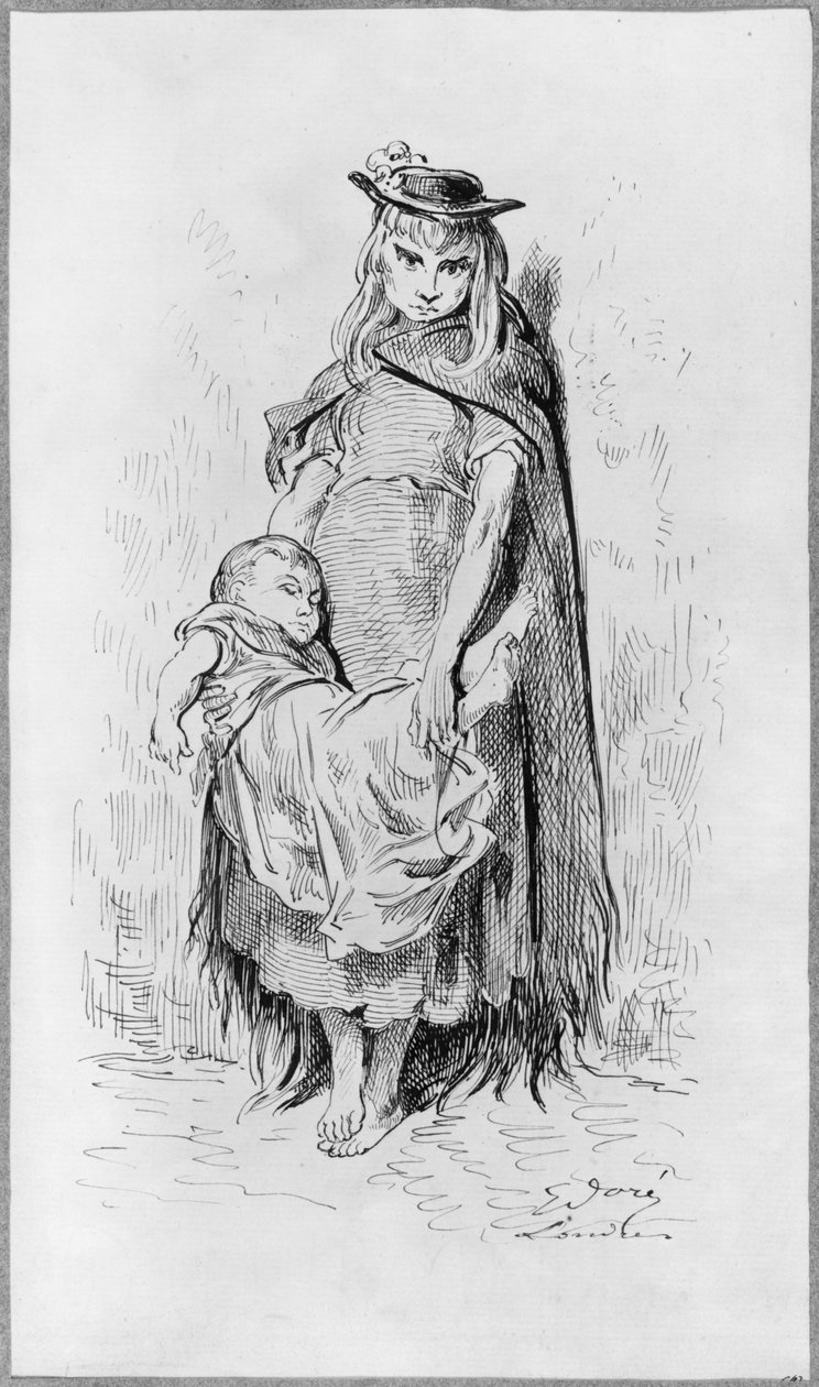 Stackars flicka med ett barn i London (penna och bläck på papper) av Gustave Dore