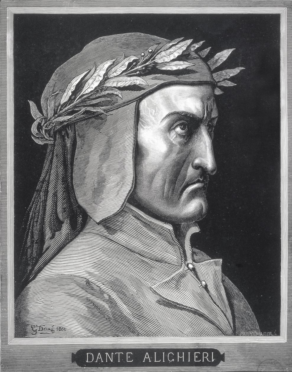 Porträtt av Dante Alighieri (1265-1321), 1860, graverad av Stephane Pannemaker (1847-1930), frontispice från 