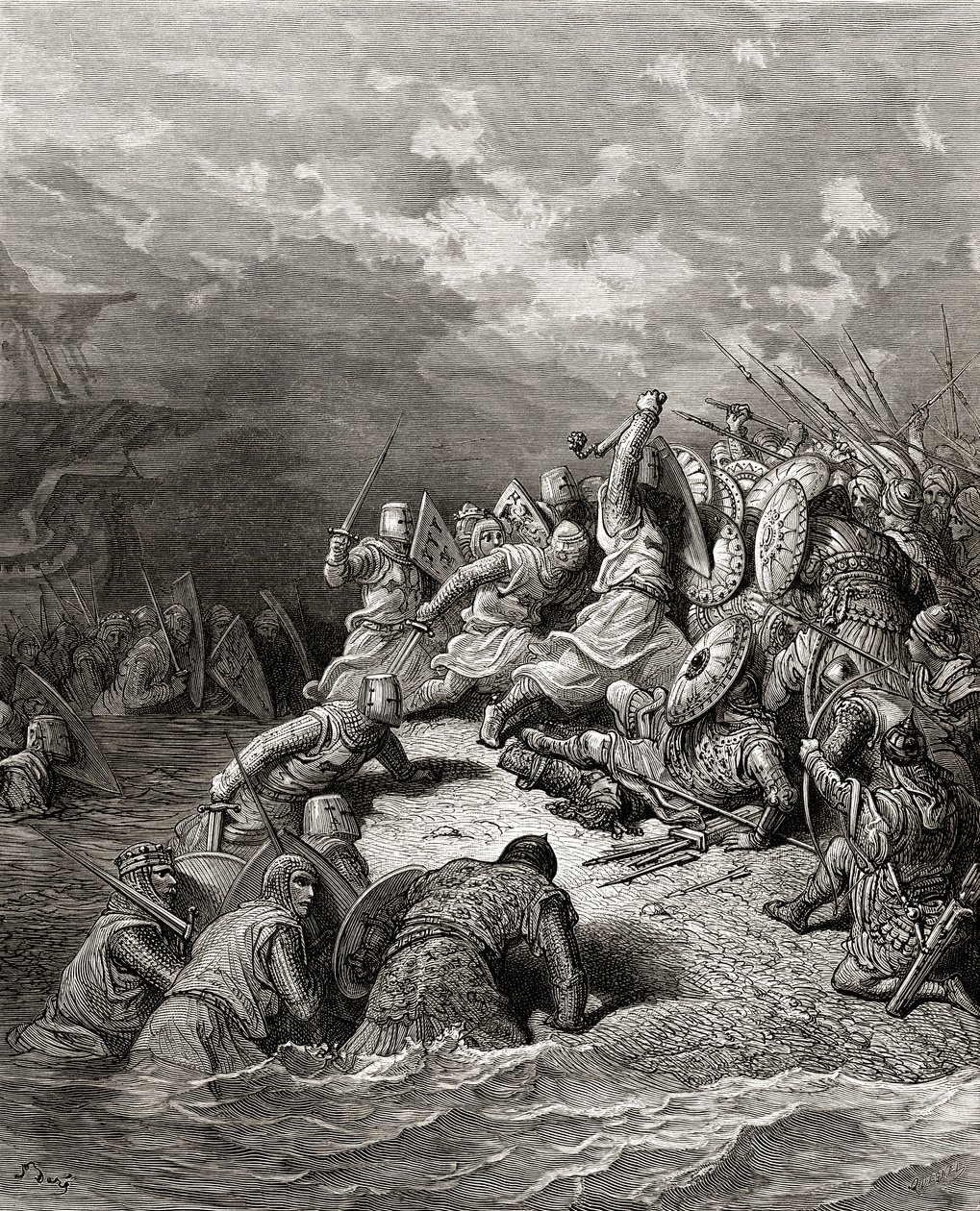 Richard I (1157-99) Lejonhjärtat levererar Jaffa, illustration från 
