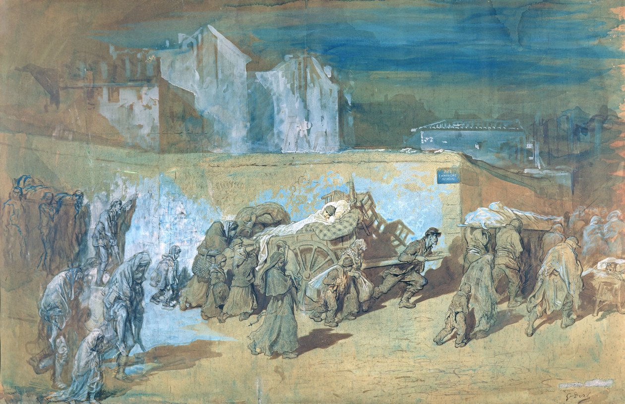 Siege of Paris, 1870-71 (penna och bläck och wc på papper) av Gustave Dore