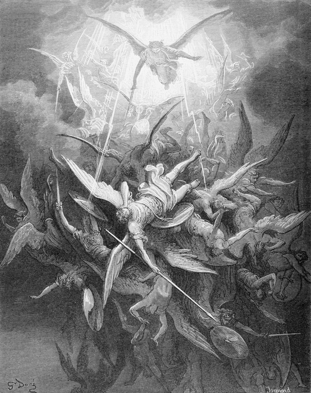 The Fall of the Rebel Angels, från bok I av "Paradise Lost" av John Milton (1608-74) c.1868 av Gustave Dore