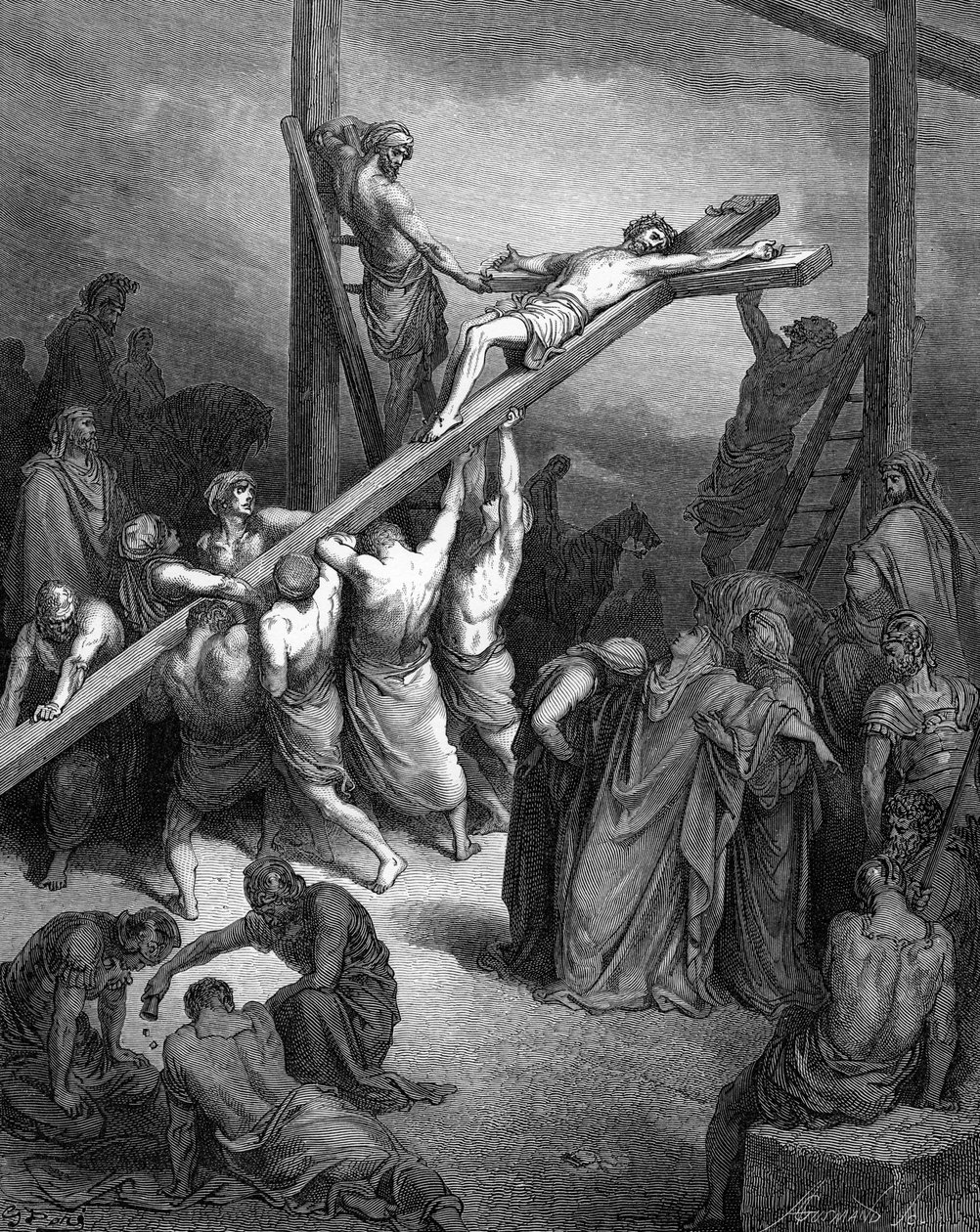 Uppförandet av korset - Bibeln av Gustave Dore