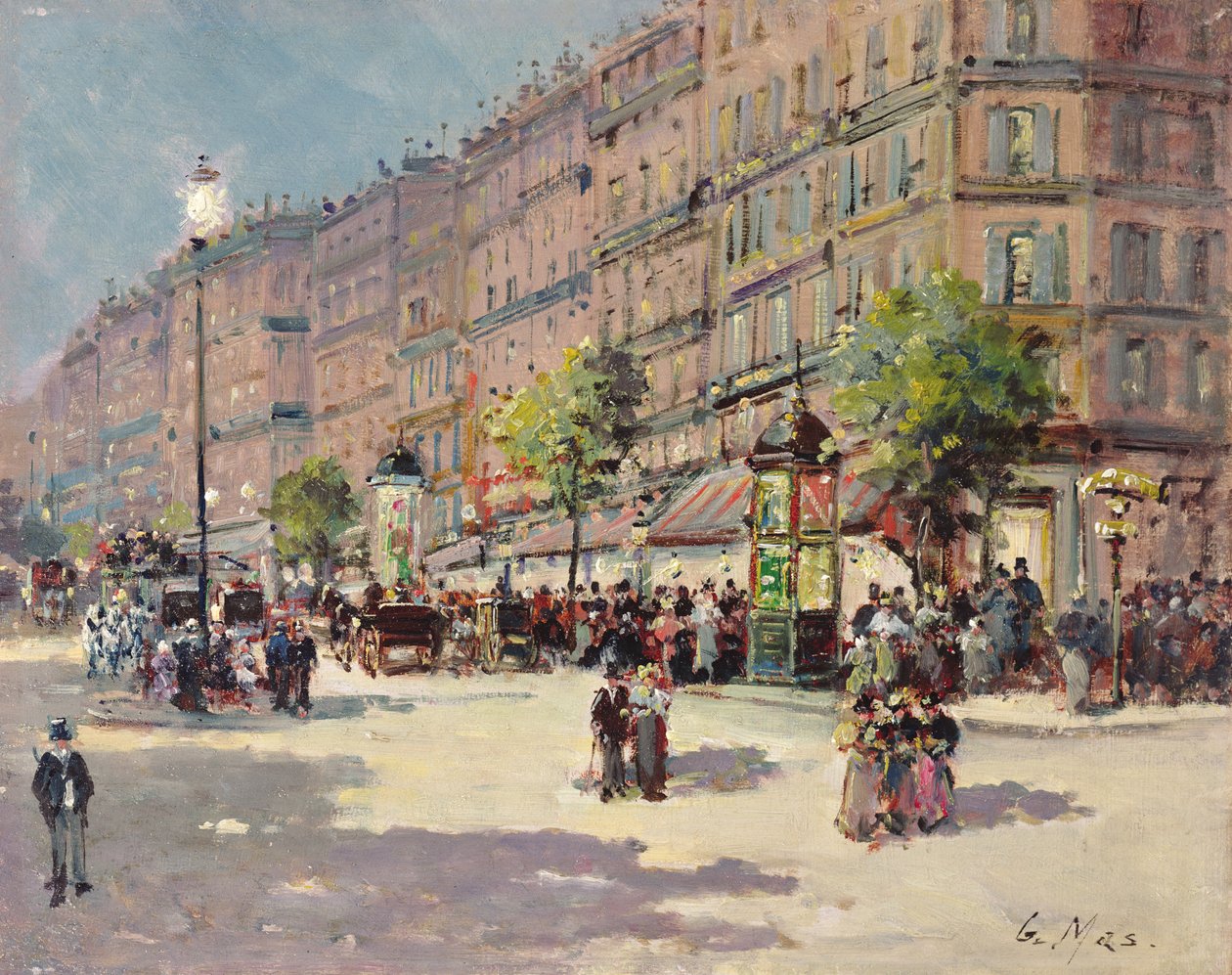 Paris Street Scene olja på panel av Gustave Mascart