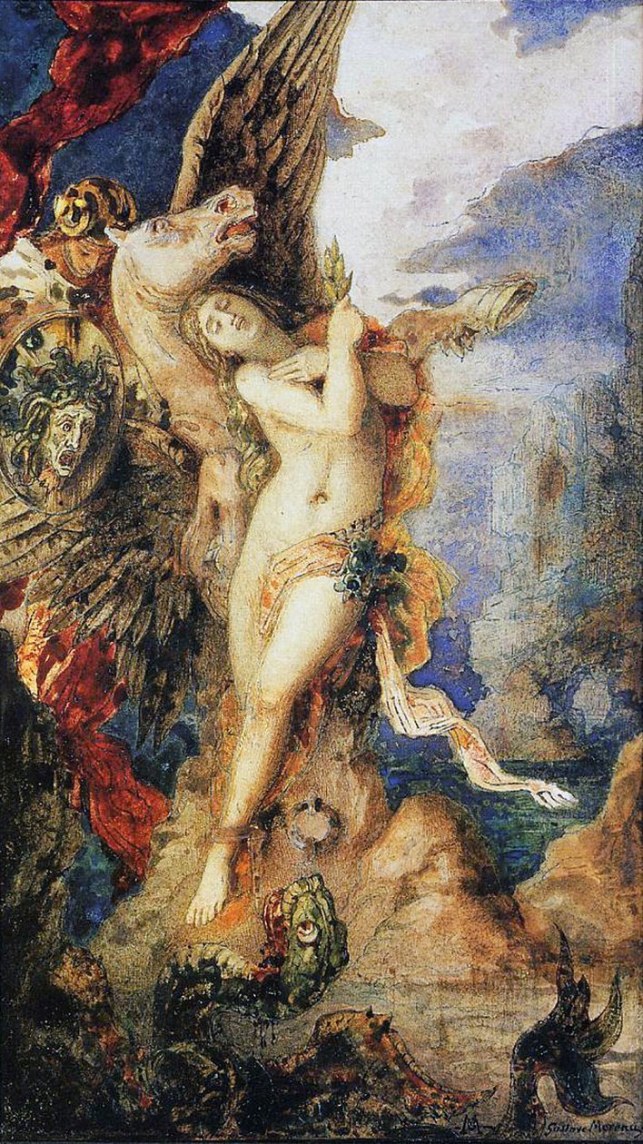 Perseus och Andromeda, ca 1867-69 (wc och penna på papper) av Gustave Moreau