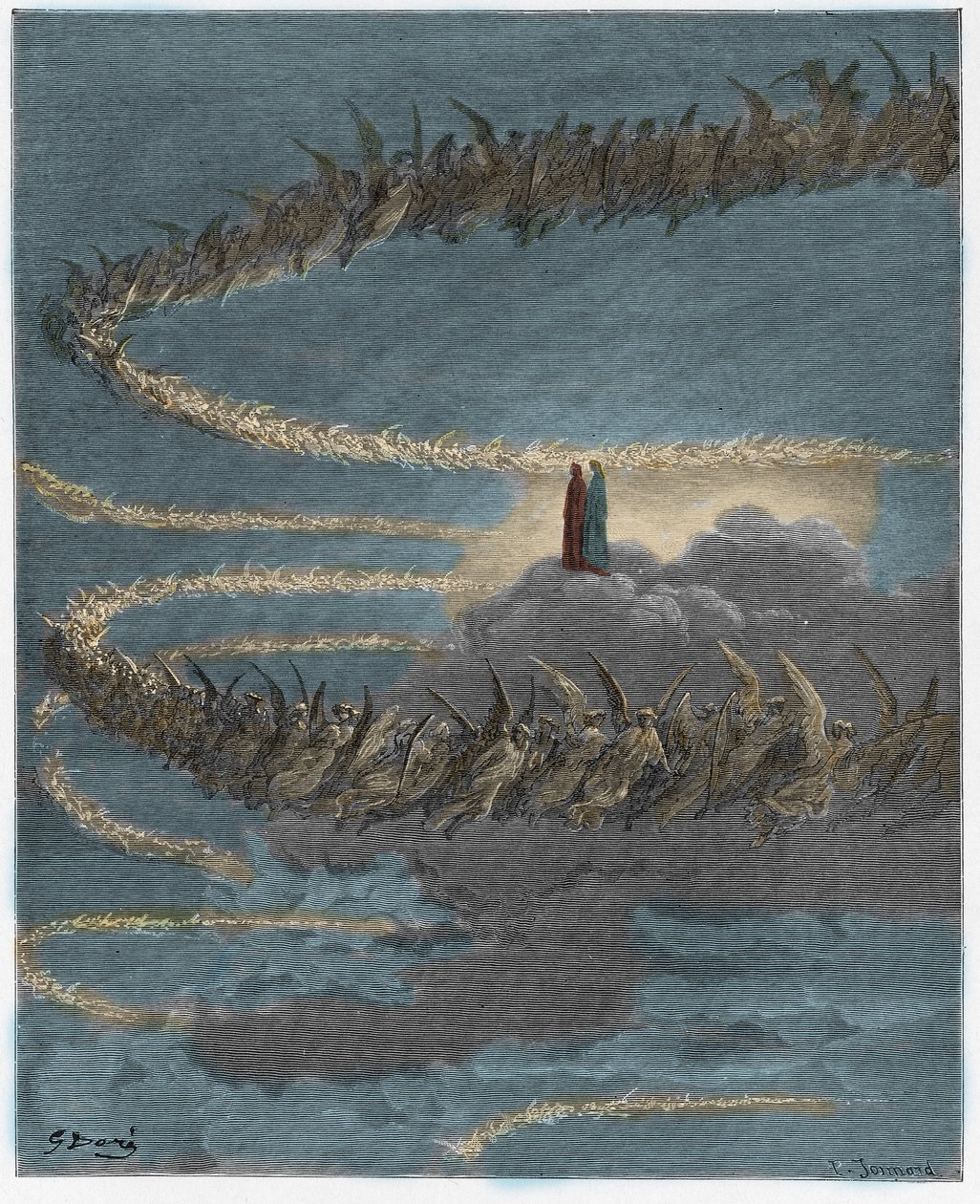 Paradiso, Canto 18 : I Jupiters sfär cirklar de välsignade själarna för att bilda bokstäver, illustration från The Divine Comedy av Dante Alighieri, 1885 (digitalt färgad gravyr) av Gustave after Dore