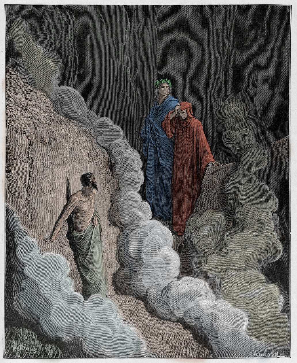 Purgatorio, Canto 16: Dante talar till Marco Lombardos själ, illustration från The Divine Comedy av Dante Alighieri, 1885 (digitalt färgad gravyr) av Gustave after Dore