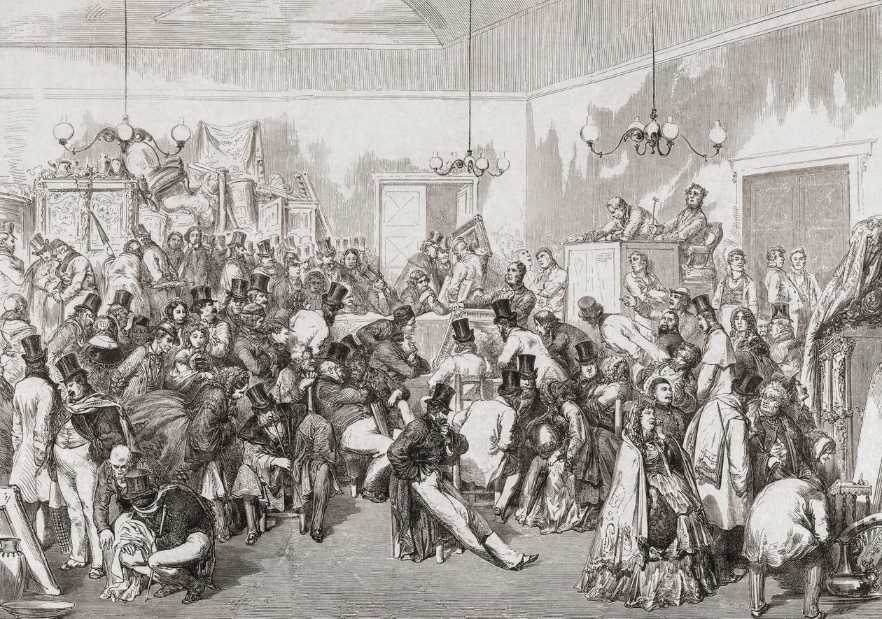 1800-talsauktion pågår. av Gustave (after) Dore