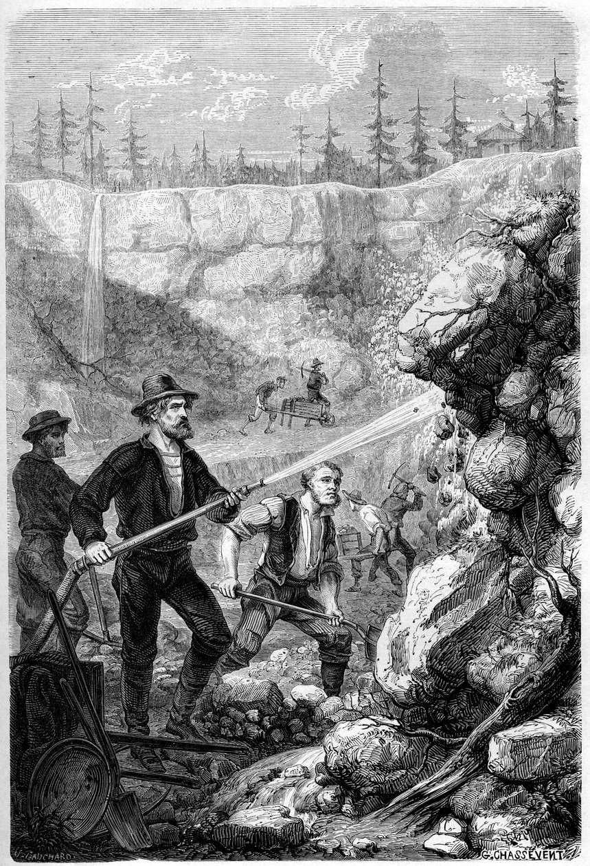 Hydraulic Mining, Kalifornien, 1859. av Gustave Adolphe Chassevent Bacques