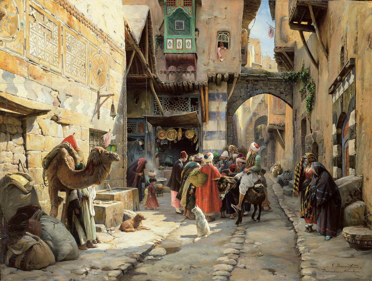 A Street Scene, Damaskus (olja på panel) av Gustave Bauernfeind