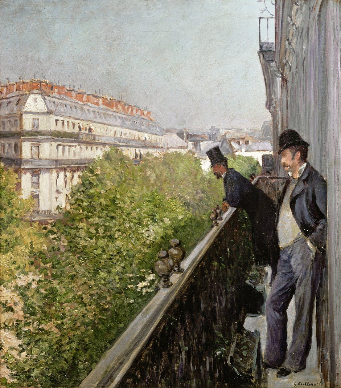 En balkong, Boulevard Haussmann, 1880 av Gustave Caillebotte