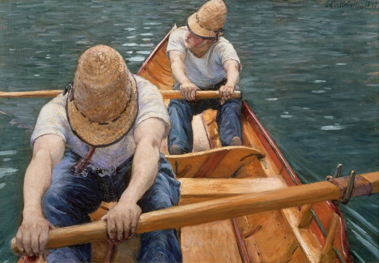Båtfolk ror på Yerres, 1877 av Gustave Caillebotte