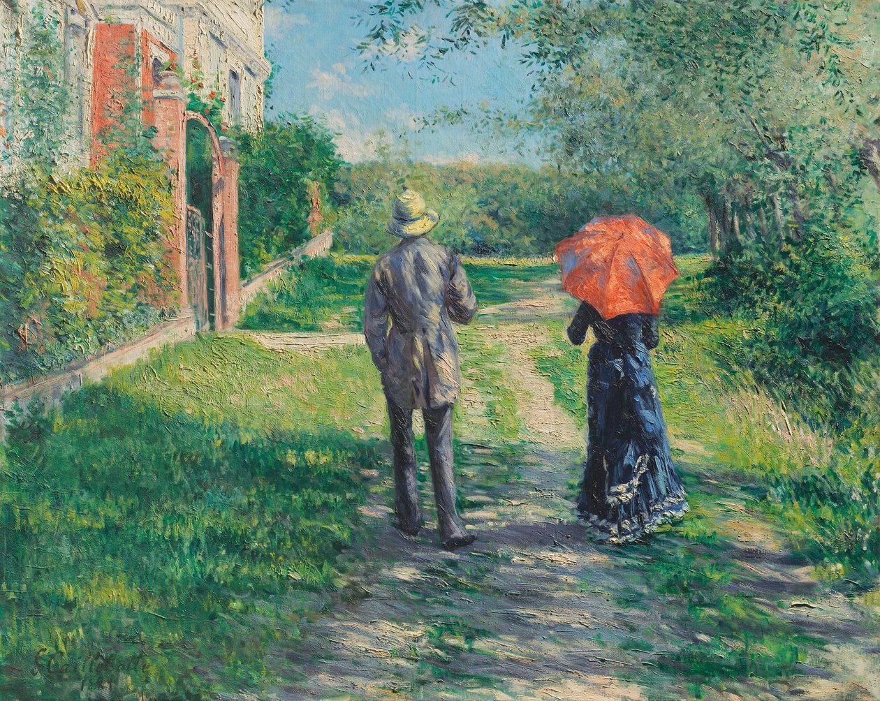Tyska: Par som vandrar på en stig i uppförsbacke av Gustave Caillebotte