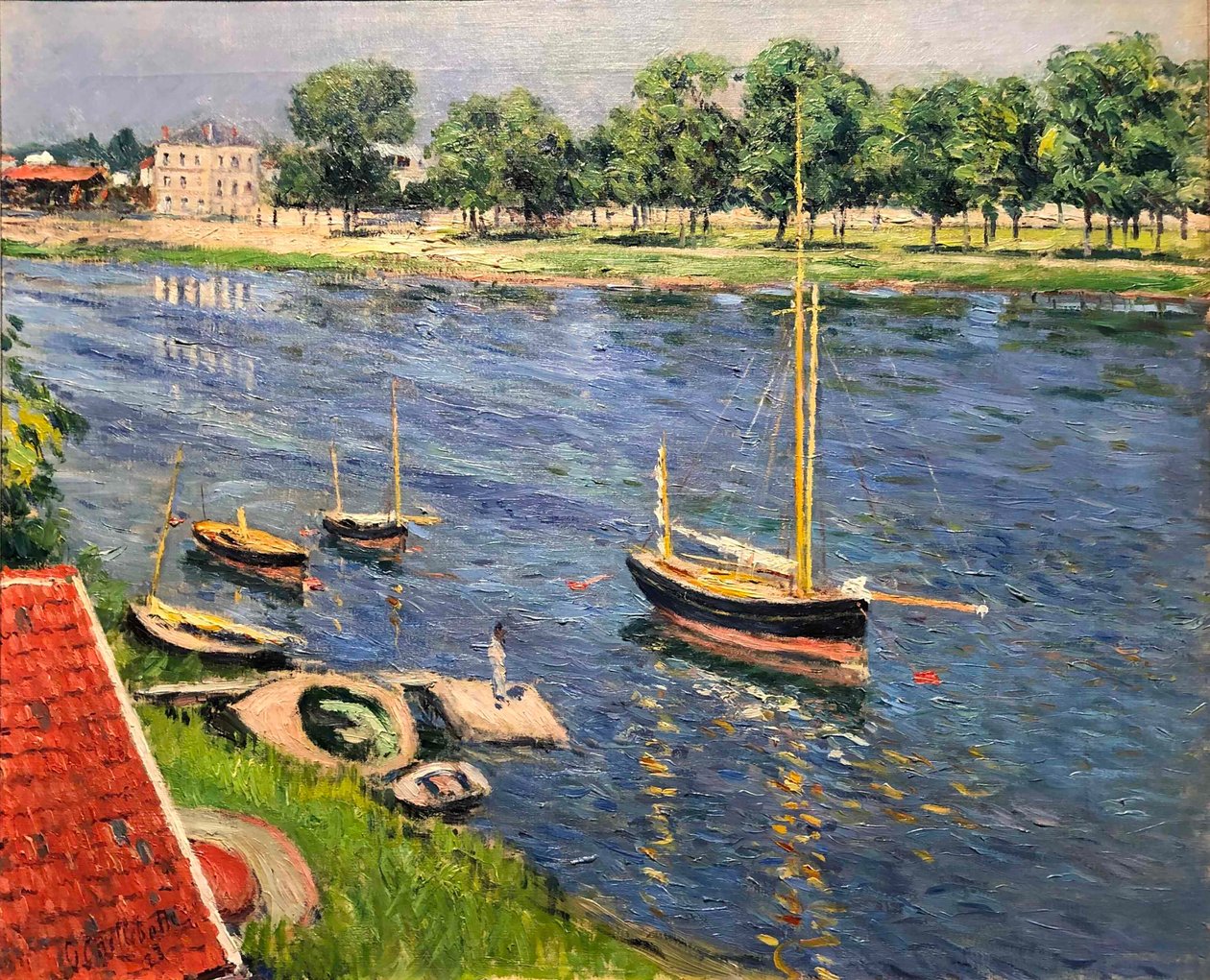 Seinen vid Argenteuil, båtar för ankar, 1883. av Gustave Caillebotte