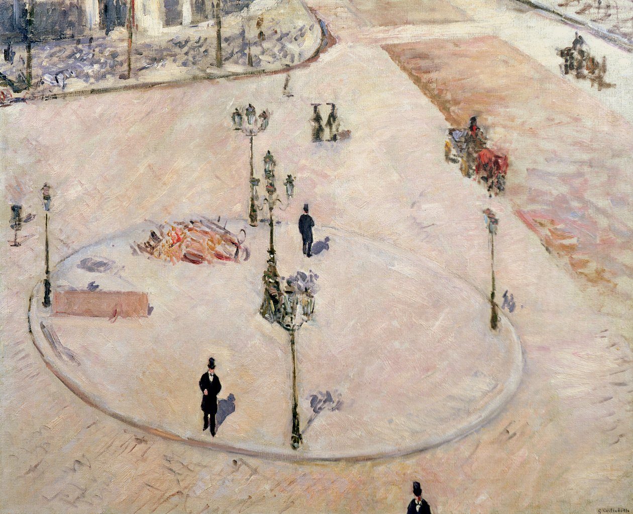 Trafikön på Boulevard Haussmann, 1880 av Gustave Caillebotte