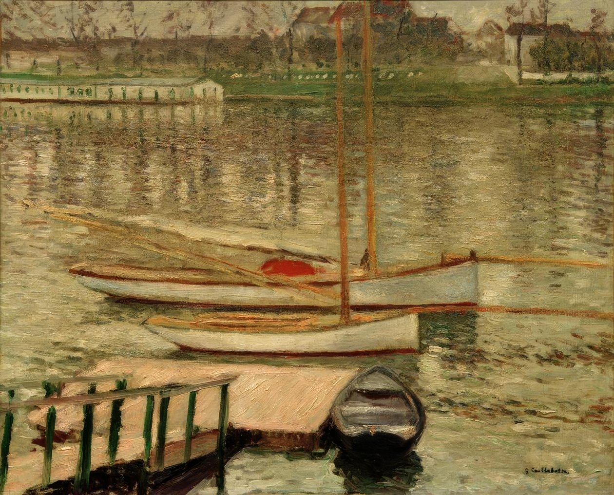 Segelbåtar för ankar på Seine av Gustave Caillebotte
