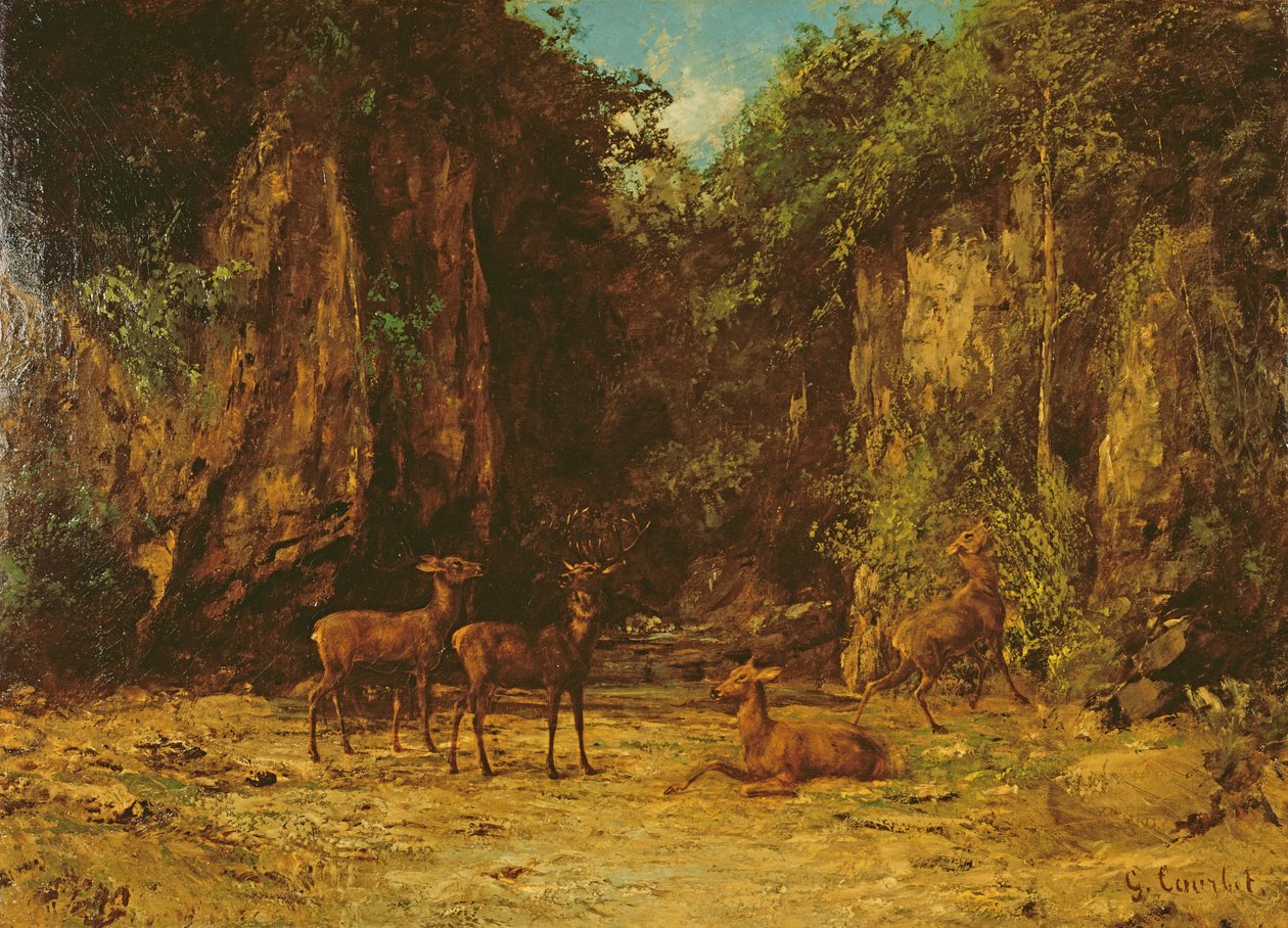 Hjorthjortar i skymningen av Gustave Courbet