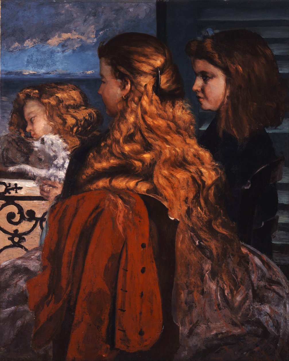 Tre unga engelska kvinnor vid ett fönster av Gustave Courbet